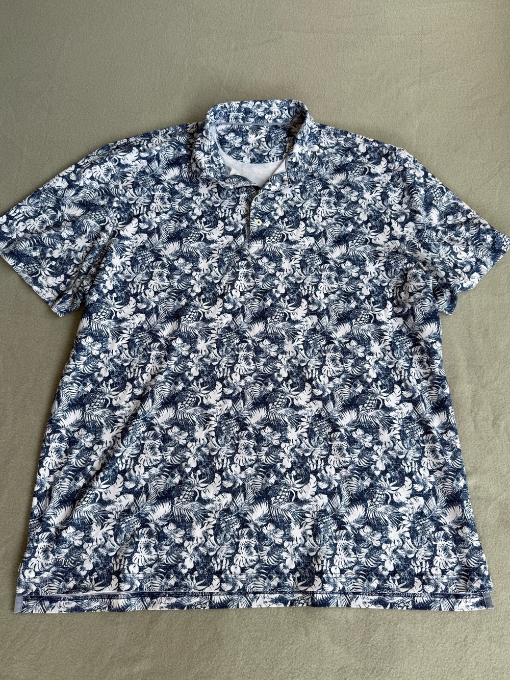 Johnnie-O Manu Printed Golf Polo Men Sz 2XL Floral Blue UPF 50 Four Way Stretch